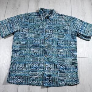 Cooke Street Honolulu Shirt Mens Medium Blue Beige Hawaiian Aloha Made in USA